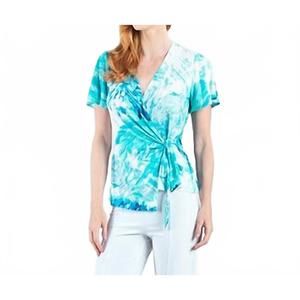 NEW CLARA SUNWOO floral print soft knit v neck flounce sleeve cross over top in